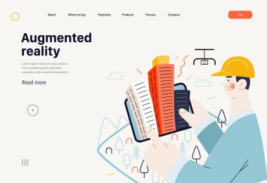 Teknoloji Memphis illüstrasyonu. Yaratıcı iniş web sayfası şablonu
