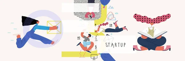 Startup-illustrationer inställda. Begreppet att bygga nya företag — Stock vektor