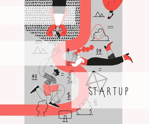 Startup illustratie. Concept van het opbouwen van nieuwe bedrijven — Stockvector
