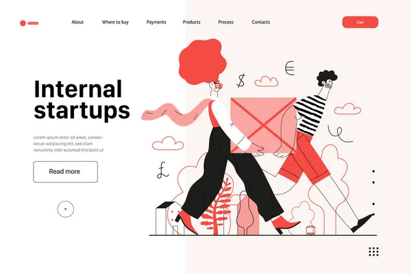 Illustrazione di avvio, modello di atterraggio del sito web. Concetto di costruzione di nuove imprese — Vettoriale Stock