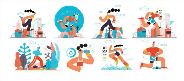 Koşucular - dışardaki insanları çalıştırma ve çalıştırmanın bir dizi çizimi