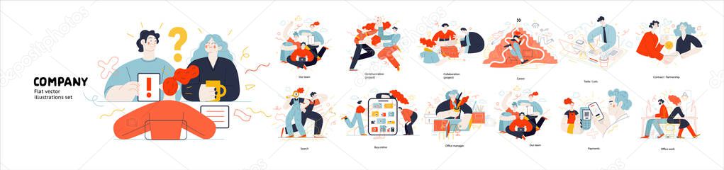 Business topics modern outlined flat vector concept illustrations set