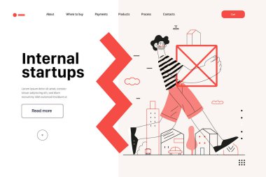 Başlangıç illüstrasyonu, web sitesi iniş şablonu. Yeni iş kurma kavramı