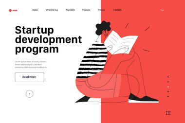 Başlangıç illüstrasyonu, web sitesi iniş şablonu. Yeni iş kurma kavramı