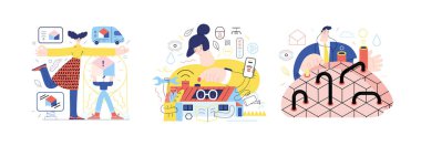 Teknoloji Memphis illüstrasyonu. Yaratıcı iniş sayfası illüstrasyonu