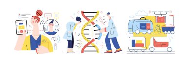 Teknoloji Memphis illüstrasyonları - Modern düz vektör konsepti Dijital resimleme Eğitim Teknolojisi, Genetik Mühendisliği, Özerk Teslimat. Yaratıcı iniş web sayfası seti