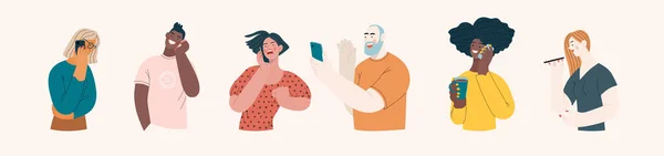 Άνθρωποι Πορτρέτα Μιλώντας Στο Τηλέφωνο Σύγχρονη Επίπεδη Έννοια Διάνυσμα Εικονογραφήσεις — Διανυσματικό Αρχείο