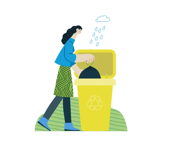 Ecology Waste Sorting Modern Flat Vector Concept Illustration Young Woman — Stock Vector