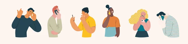 Άνθρωποι Πορτρέτα Μιλώντας Στο Τηλέφωνο Σύγχρονη Επίπεδη Έννοια Διάνυσμα Εικονογραφήσεις — Διανυσματικό Αρχείο