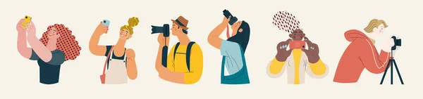 People Portrait Taking Photos Modern Flat Vector Concept Illustration People — Διανυσματικό Αρχείο