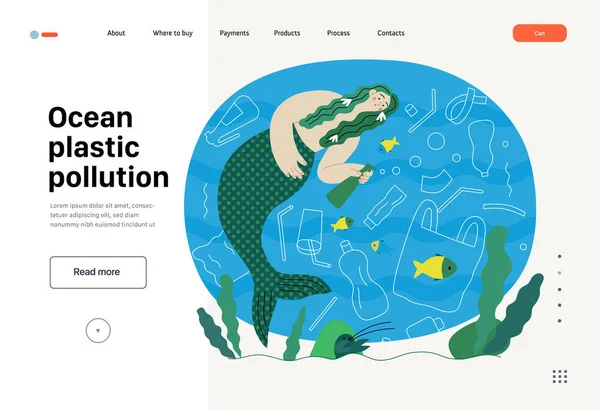 Ecologia Poluição Por Plástico Oceânico Moderno Conceito Vetorial Plano Ilustração — Vetor de Stock