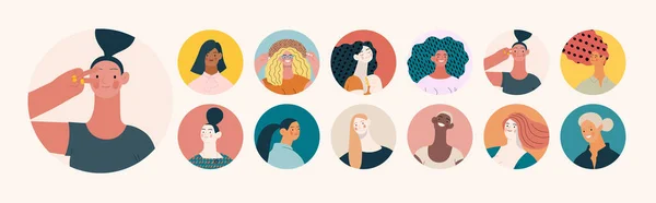 Mensen Avatars Avatars Vrouwen Portretten Set Moderne Platte Vector Concept — Stockvector