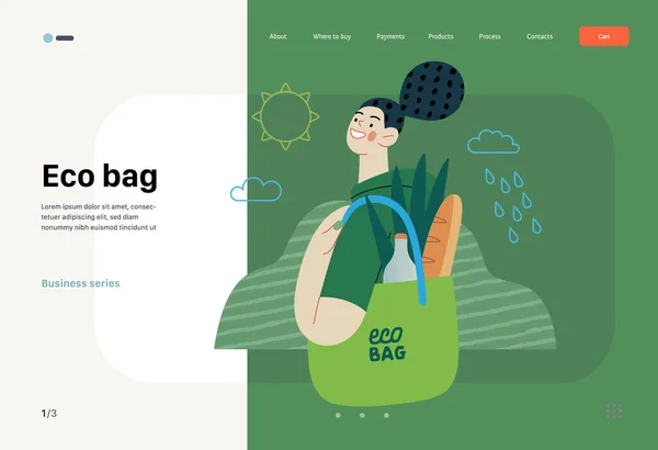 Ecología Eco Bag Moderno Concepto Vector Plano Ilustración Una Mujer — Vector de stock