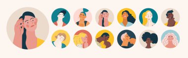 People portrait - Avatars, Thinking people -Modern flat vector concept illustration of people in thoughts, face portraits, round user avatars. Creative landing web page template