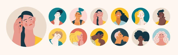 People Portrait Avatars Thinking People Modern Flat Vector Concept Illustration — Vettoriale Stock