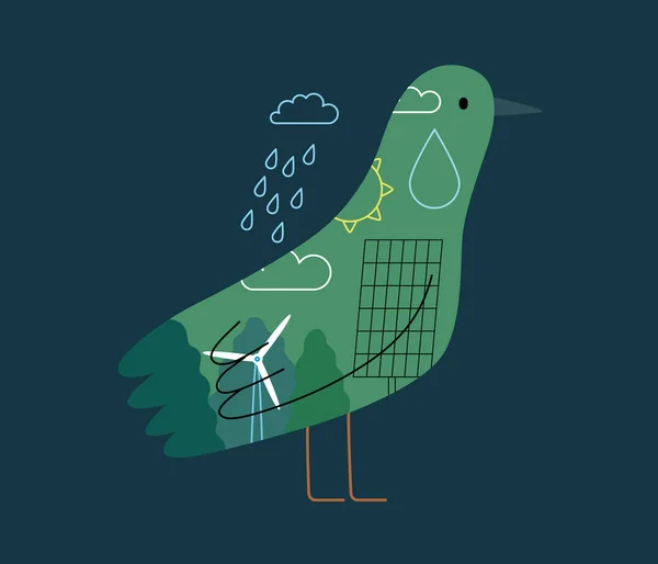 生态学 地球日 现代平面矢量概念说明鸟类充满了可持续能源和植物的生态符号 创意登陆网页模板 — 图库矢量图片