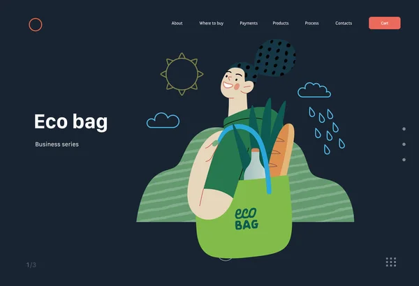 Ekologie Eco Bag Moderní Plochý Vektorový Koncept Ilustrace Mladé Ženy — Stockový vektor