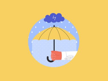 Güvenli online alışveriş - Çevrimiçi alışveriş ve elektronik ticaret serisi - şemsiye tutan bir elin modern düz vektör çizimi. Terfi, indirim, satış ve online sipariş kavramı