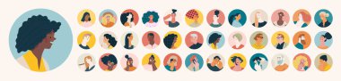 People portrait - Round avatars - Women, Conversation, Talking on the phone people, Modern flat vector concept illustration of people, head portrait, user avatar. Creative web illustartion