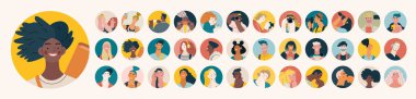 People portrait - Round avatars - Taking photos, Students, Thinking people. Modern flat vector concept illustration of people, head portraits, user avatar. Creative web illustartion