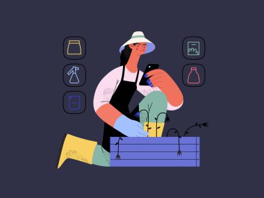 Shop now - Online shopping and electronic commerce series - modern flat vector concept illustration of a woman gardening and shopping online. Promotion, discounts, sale and online orders concept