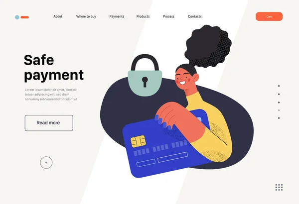 Safe Payment Online Shopping Electronic Commerce Web Template Modern Flat — Vettoriale Stock