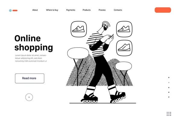 Online Shopping Electronic Commerce Web Template Modern Flat Vector Concept —  Vetores de Stock