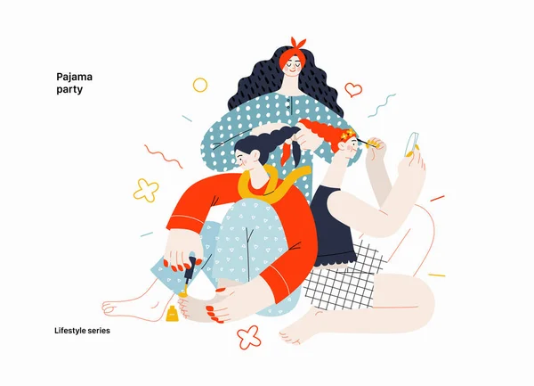 Serie Stil Viață Petrecere Pijama Ilustrație Vectorială Modernă Prietenelor Sex — Vector de stoc