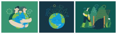 Ecology - Modern flat vector concept illustration on green positive thinking. Waste sorting, Recycling, Green energy, Save the planet, bio farming. Creative landing web page illustrations set