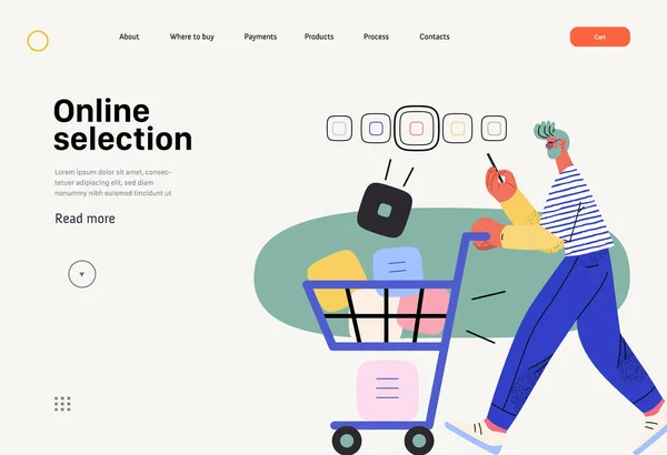 Online Selecyion Online Shopping Electronic Commerce Web Template Modern Flat — Archivo Imágenes Vectoriales
