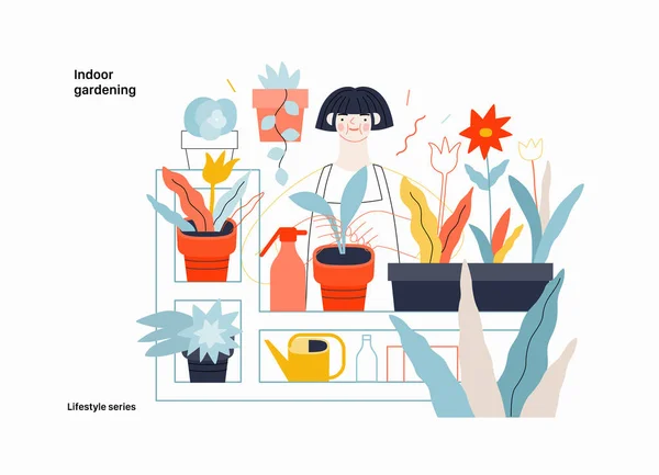 Estilo Vida Série Jardinagem Interior Moderna Ilustração Vetorial Plana Uma — Vetor de Stock