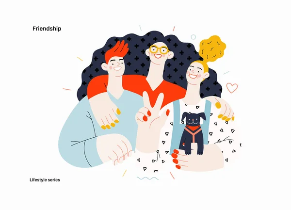 Életmód Sorozat Barátság Modern Lapos Vektor Illusztrációja Egy Boldog Fiatal — Stock Vector