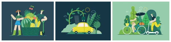 Ecology Modern Flat Vector Concept Illustration Green Positive Thinking Waste — ストックベクタ