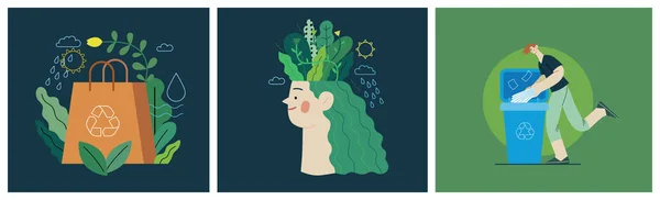 Ecology Modern Flat Vector Concept Illustration Green Positive Thinking Waste — 图库矢量图片
