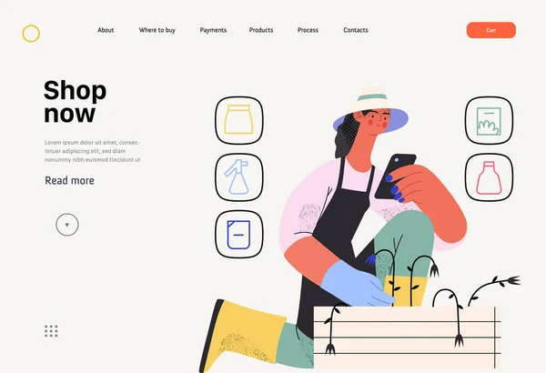 Shop Now Online Shopping Electronic Commerce Web Template Modern Flat — 图库矢量图片