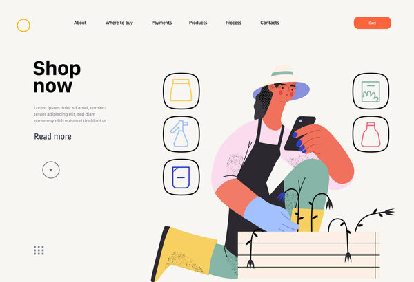 Shop Now Online Shopping Electronic Commerce Web Template Modern Flat — Vector de stock