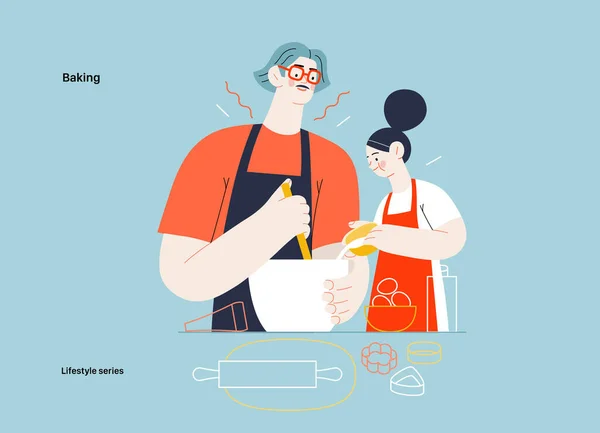 Lifestyle Series Baking Modern Flat Vector Illustration Man Girl Wearing — Stock Vector
