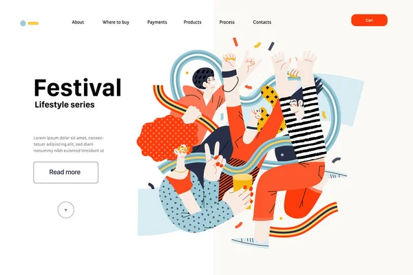 Lifestyle Web Template Festival Moderne Flache Vektorillustration Eines Mannes Und — Stockvektor