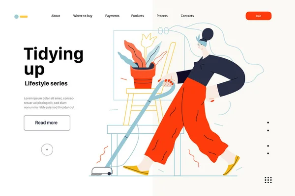 Lifestyle Web Template Opruimen Huishouden Moderne Platte Vector Illustratie Van — Stockvector