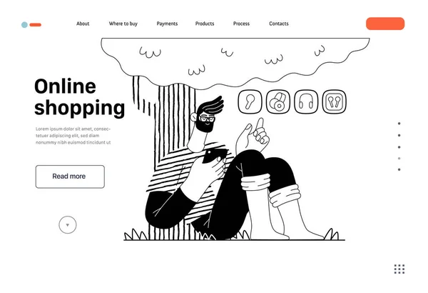 Online Shopping Electronic Commerce Web Template Modern Flat Vector Illustration — Vetor de Stock