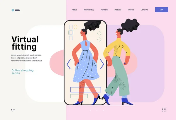 Virtual Fitting Online Shopping Electronic Commerce Web Template Modern Flat — Stok Vektör