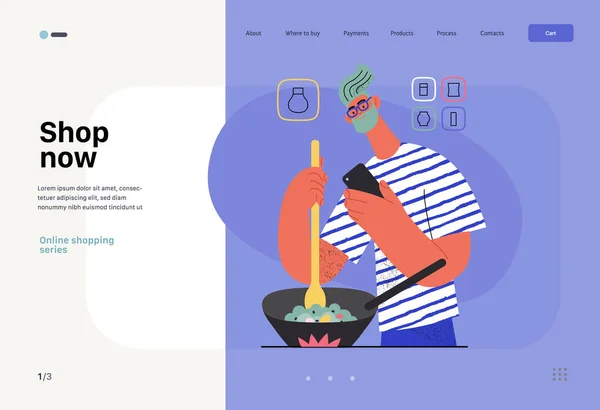 Shop Now Online Shopping Electronic Commerce Web Template Modern Flat — Wektor stockowy