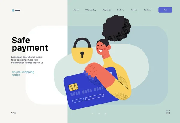 Safe Payment Online Shopping Electronic Commerce Web Template Modern Flat — Vettoriale Stock