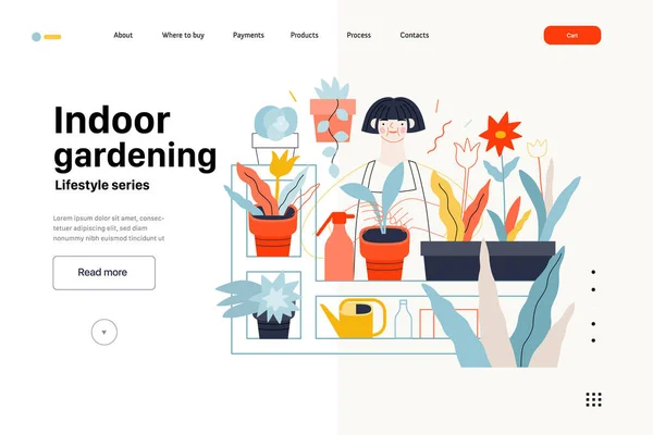 Lifestyle Website Template Indoor Tuinieren Moderne Platte Vector Illustratie Van — Stockvector