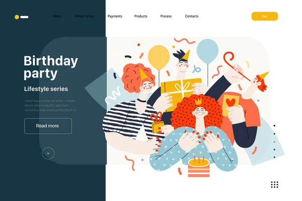 Lifestyle Web Template Verjaardagsfeest Moderne Platte Vector Illustratie Van Mannen — Stockvector