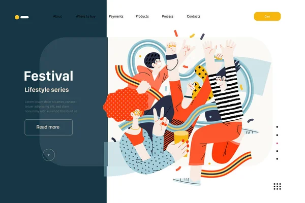 Lifestyle Web Template Festival Ilustração Vetorial Plana Moderna Homem Uma — Vetor de Stock