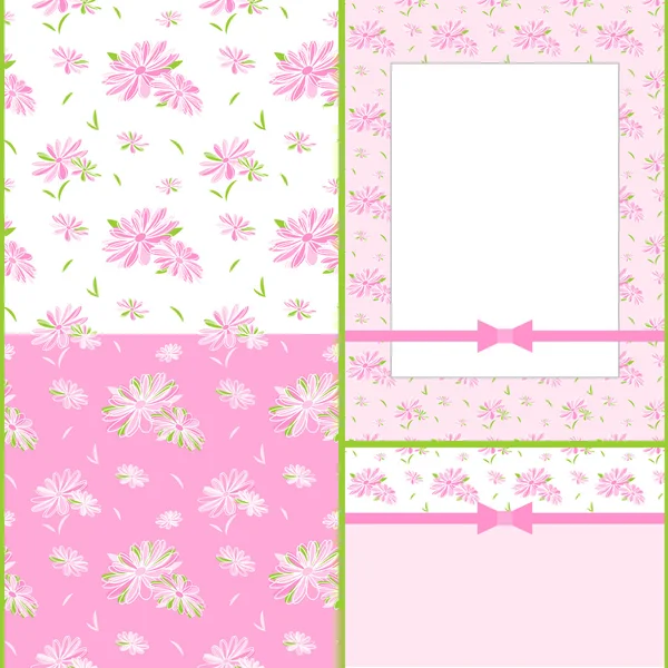 Σύνολο του σχεδιασμού κάρτα χωρίς ραφή πρότυπο ζωηρόχρωμο λουλούδι — Διανυσματικό Αρχείο