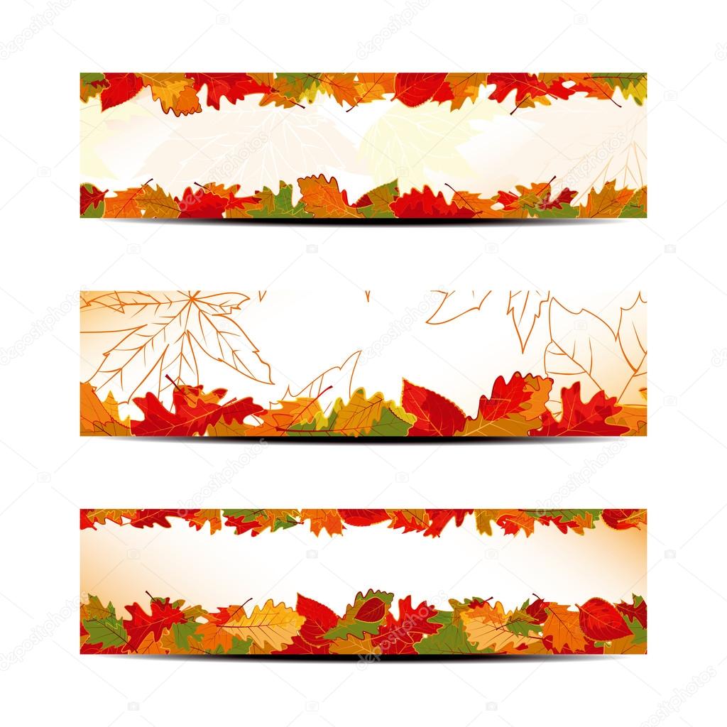 Set of Colorful Autumn Leaves Banner or Web Header