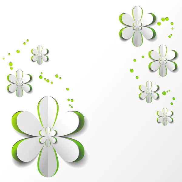 녹색 배경 카드 디자인에에서 흰 종이 꽃 — 스톡 벡터