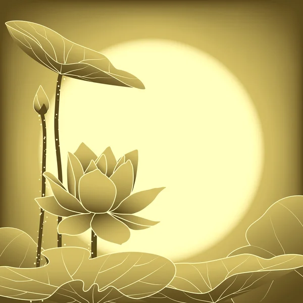 Oriental Mid Autumn Festival Lotus Flower — Stock Vector